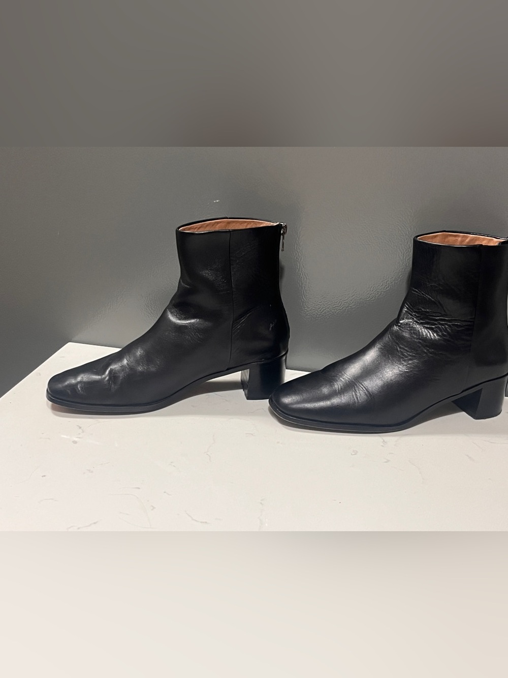 Madewell Black Leather Ankle Boots with Low Block Heel